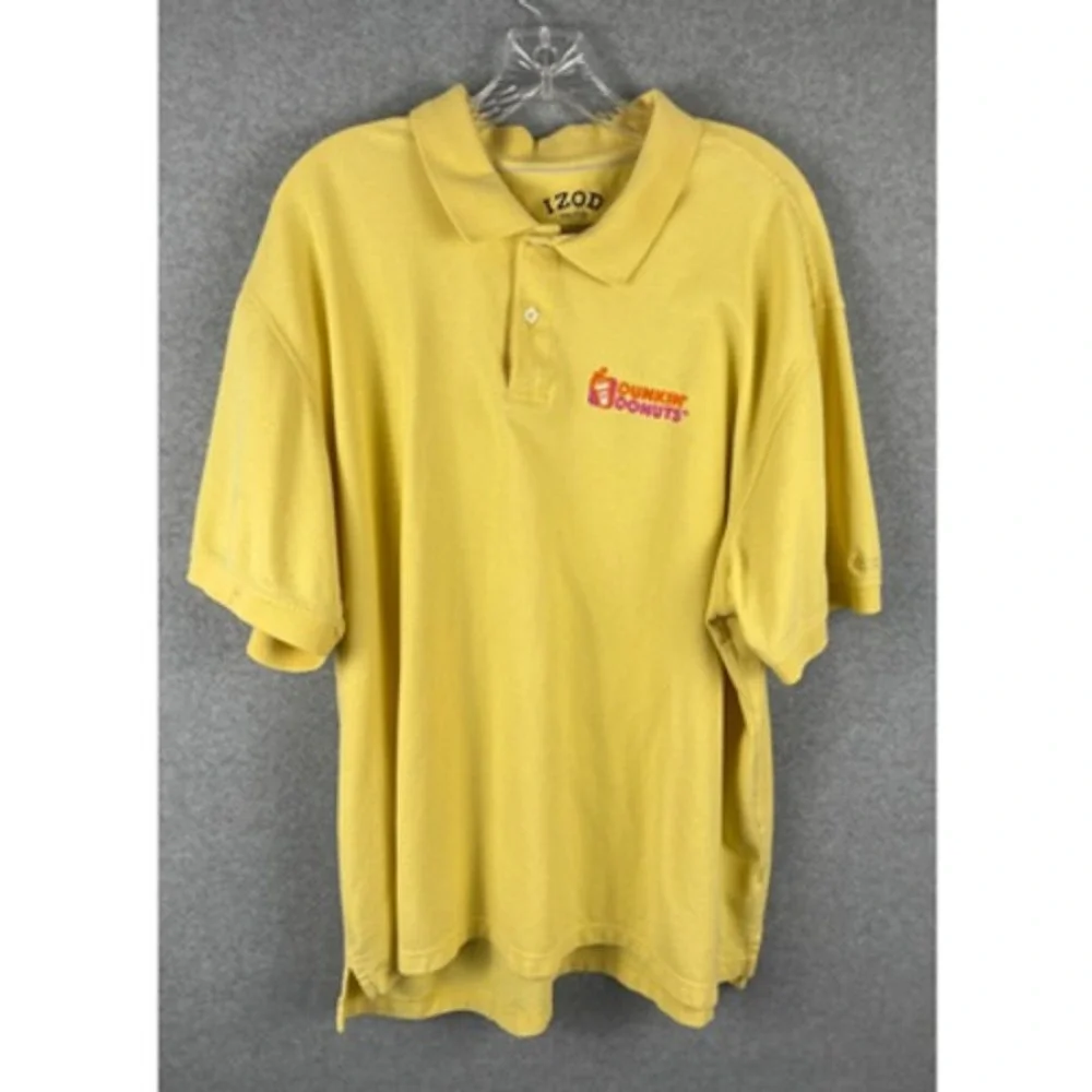 Dunkin Donuts Polo Shirt Men's Size XXL Yellow Work Shirt IZOD Coffee Stain Logo